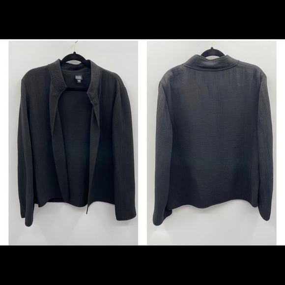 Eileen fisher silk blend textured lagenlook black open front Shacket - Picture 1 of 9